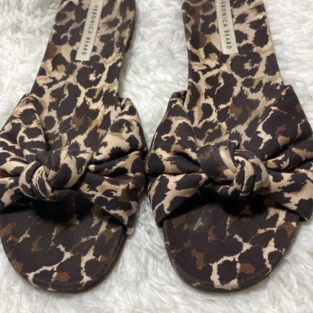 Veronica Beard Brown Slide Sandals with Bold Leopard Print